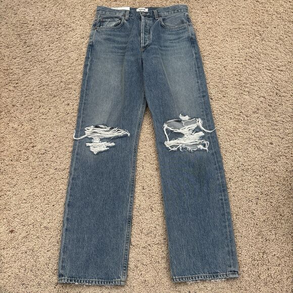 Agolde Kelly Jean Women 27 Blue Backdrop Distressed High-rise Straight Leg NWT - Picture 2 of 8